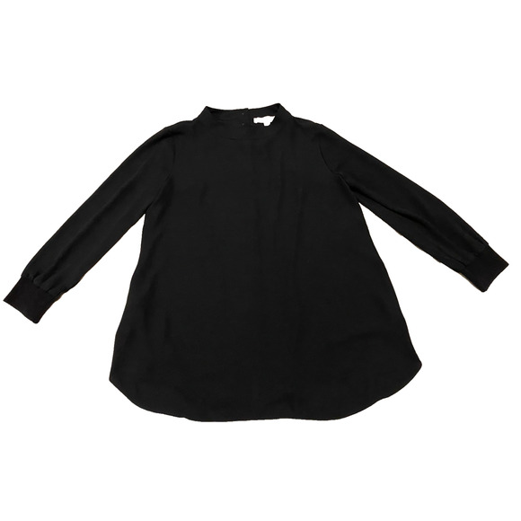 Loft Blouse Womens Size Medium Black Buttons Up Back High Neck Silky Tunic Top - Picture 4 of 15